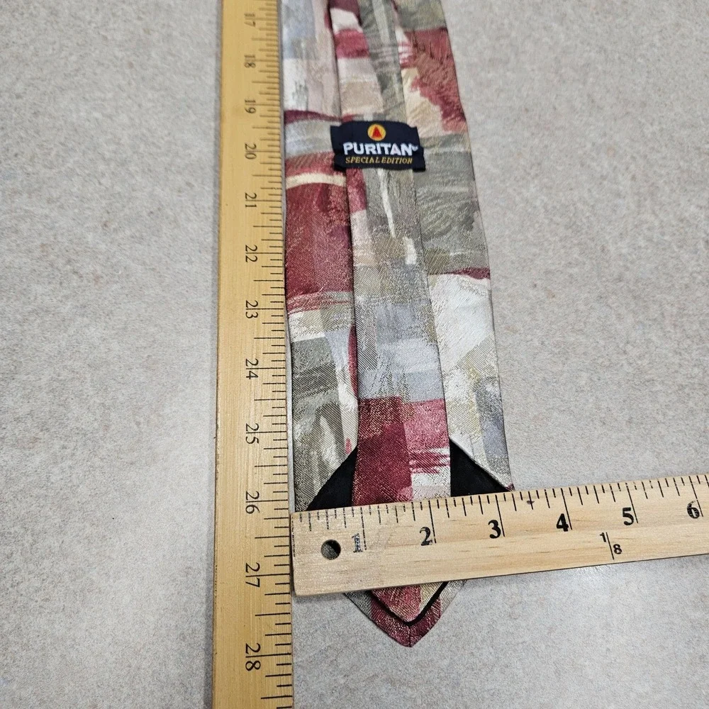 Vintage‎ Puritan Special Edition Abstract Print Tie Gray Burgundy Cream Beige